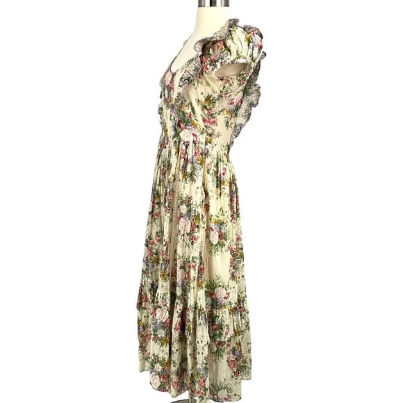 NWT LoveShackFancy Exley Dress Shining Gemstone Size 2 Floral Short Sleeve - Picture 5 of 16